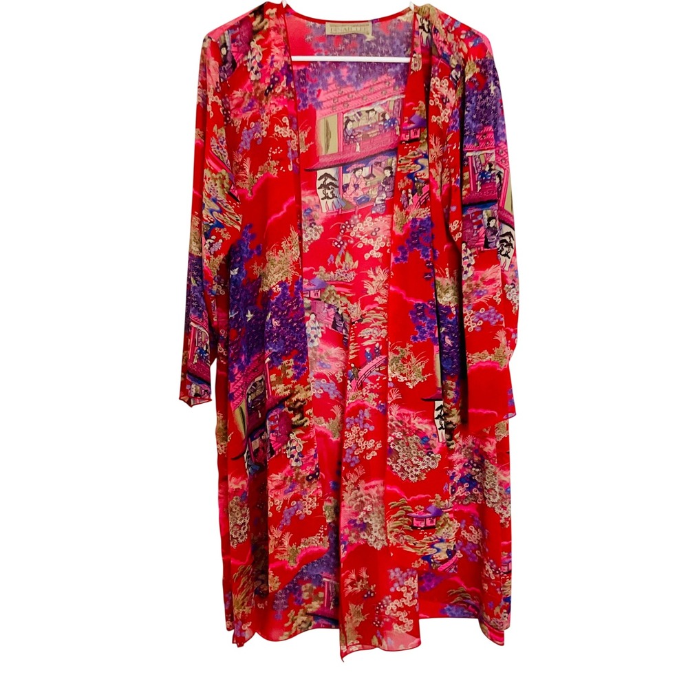 Dinah Lee women's vintage sheer tunic open front caftan red